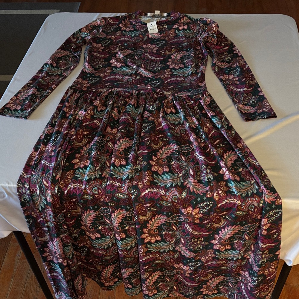 LOFT Purple and Pink Floral Midi Dress